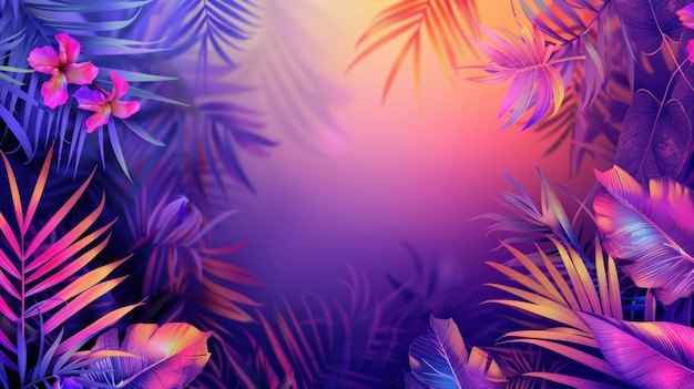 vibrant tropical foliage with colorful plants and flowers creating a dreamy background