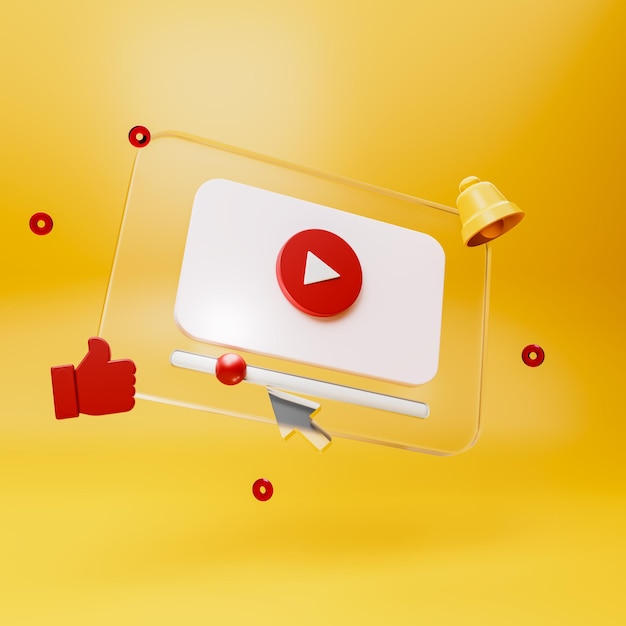 Video player interface 3d rendering Social media concept Video channel Web Video content 3d