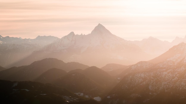 View of snowcapped mountains against sky during sunset