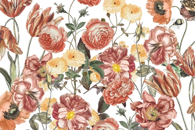 vintage flowers png botanical collage art transparent background