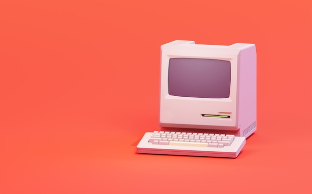 Vintage personlig stasjonær datamaskin. 3D-illustrasjon.