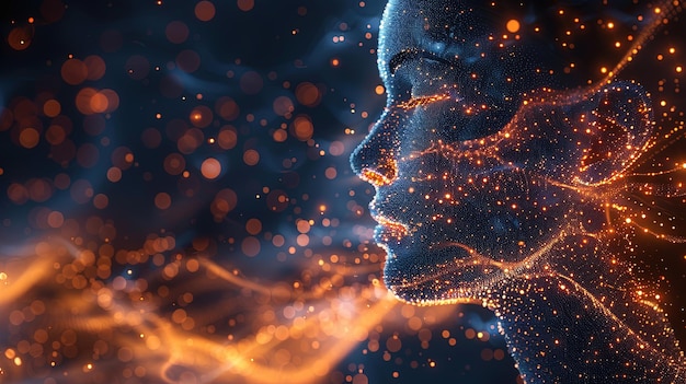 visualization of big data flows from a digital human head information scifi and aesthetic design