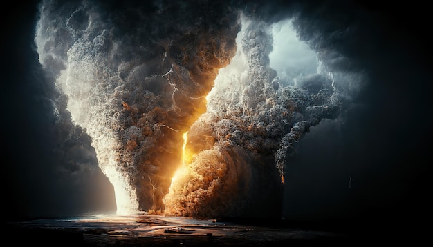 Volcanic Mountain In Eruption 3D rendering Raster illustration