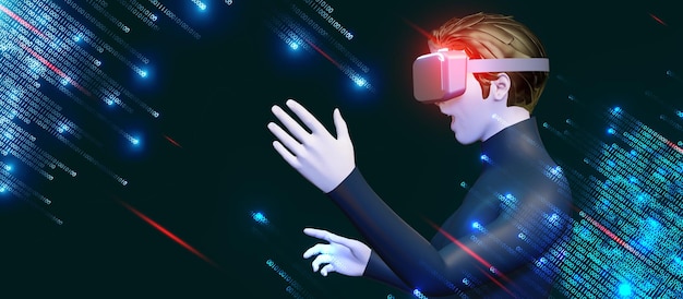vr glasses vr headset binary code computer code metaverse computer virus 3d illustrations