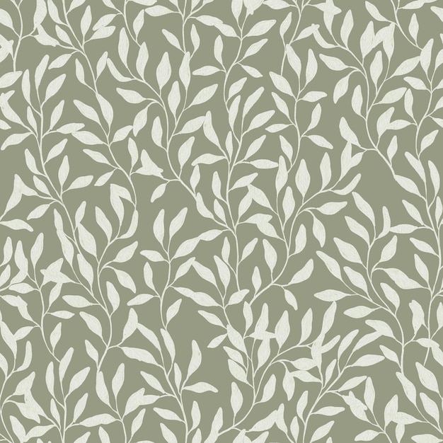 Watercolor White Floral Pattern on a Green Background