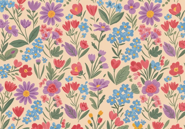 Whimsical Folk Art Floral Pattern A Playful Spring Garden Design