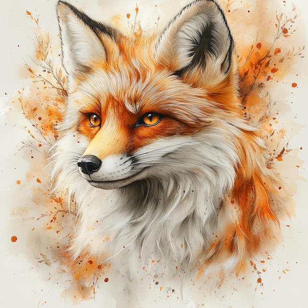 Whimsical Watercolor Portrait of a Fox