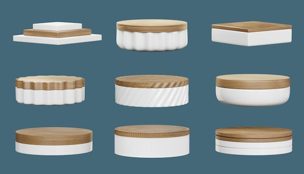 White and wood podium set pack isolated background 3d rendering without AI generated