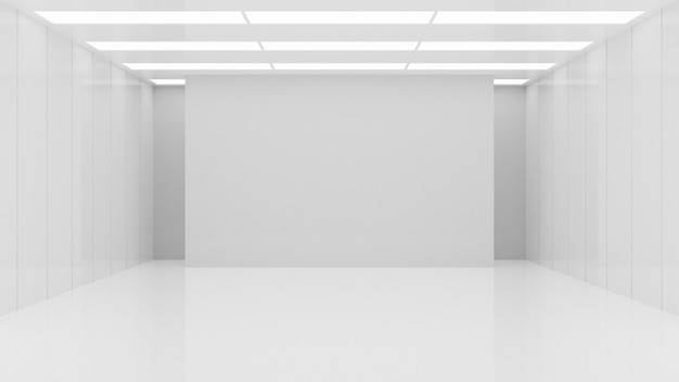 White clean empty architecture interior space room studio background wall display products minimalistic. 3d rendering.