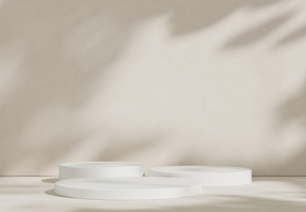white cylinder podium and tree shadow pedestal product display stand background 3d rendering