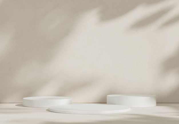 white cylinder podium and tree shadow pedestal product display stand background 3d rendering