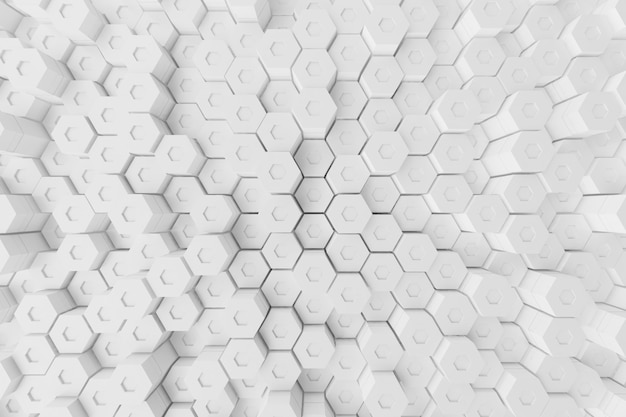 White geometric hexagonal abstract background, 3d rendering