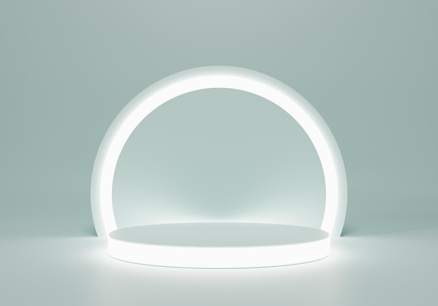 white round product display podium with ring ligting 3d rendering