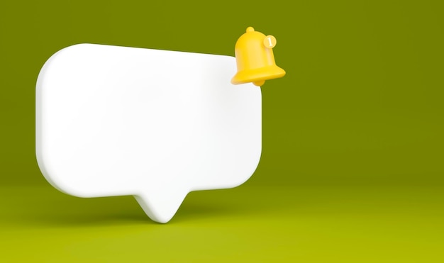 White speech bubble with a bell about the notification of a call and sms 3d rendering on green bg