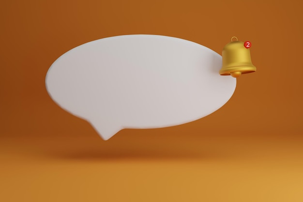 White speech bubble with a bell about the notification of a call and sms 3d rendering on orange bg