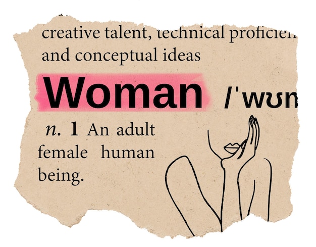 Woman png dictionary word sticker Ephemera typography transparent background