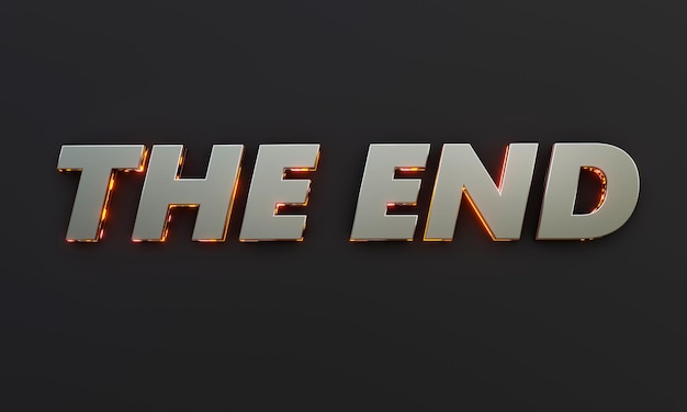 word the end is written on dark background with cinematic and neon effect. 3d rendering