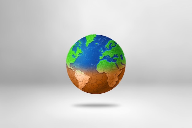 World globe drying out due to global warming Isolated on white background