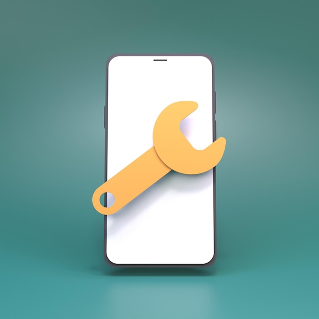 Wrench mobile phone icon mobile service 3d render