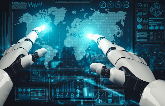 XAI Future artificial intelligence and machine learning for AI droid robot or cyborg