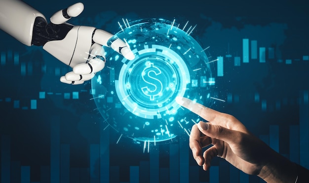 XAI Futuristic AI thinking of droid robot artificial intelligence concept
