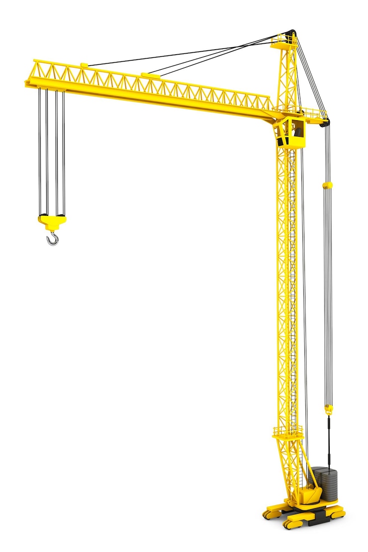 Foto yellow hoisting crane on a white background