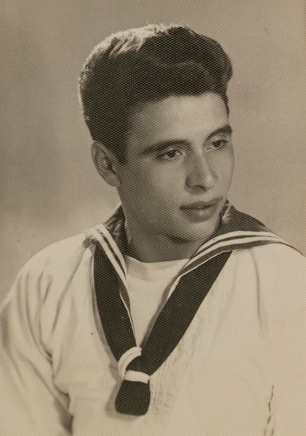 Young Italian soldier sailor closeup portrait in the 50s