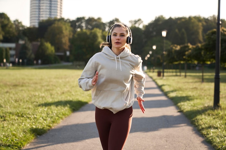 Foto young woman jogging in the park