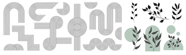 Zen arch set simple line arch botanical elements and geometric shapes Geometric Japanese zen pattern