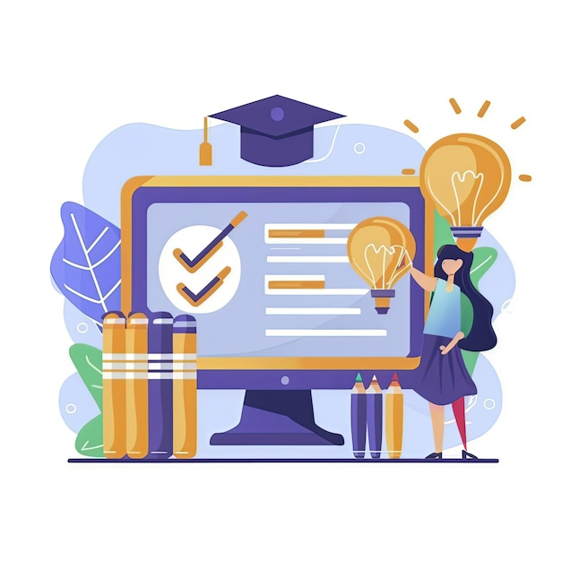 2D-vektorillustration av studentexamen, framgång, högskolestudier, utbildningskurser och skola