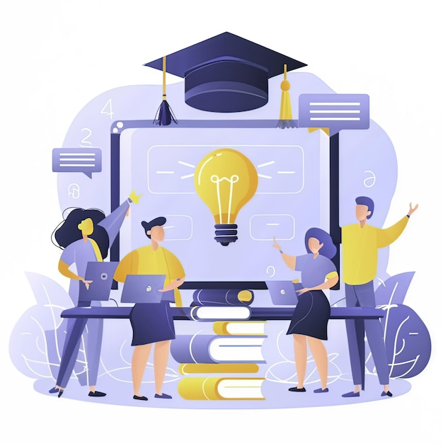 2D-vektorillustration av studentexamen, framgång, högskolestudier, utbildningskurser och skola