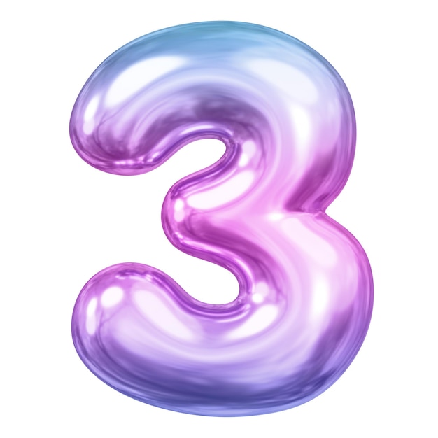 3 number png sticker pink 3D gradient balloon design transparent background