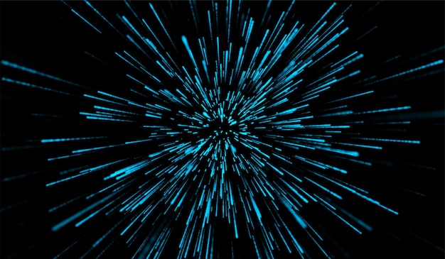 3D abstrakt digital teknologi, blå lyspartikler på sort baggrund