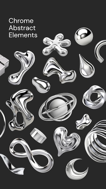 3D chrome abstract design element set