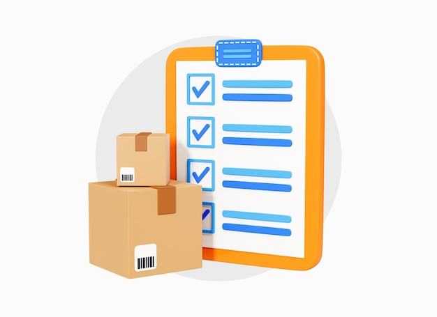 3D Clipboard with checklist and parcel cardboard boxes