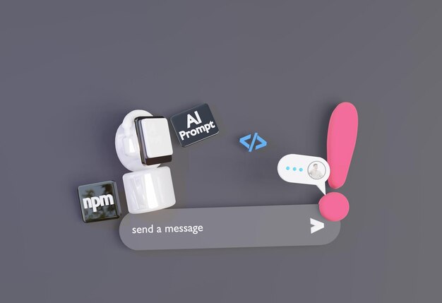 3D computer AI Robot Chatbot Web UIUX SOFTWARE programming algorithms 3D rendering illustration