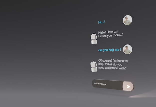 3D computer AI Robot Chatbot Web UIUX SOFTWARE programming algorithms 3D rendering illustration
