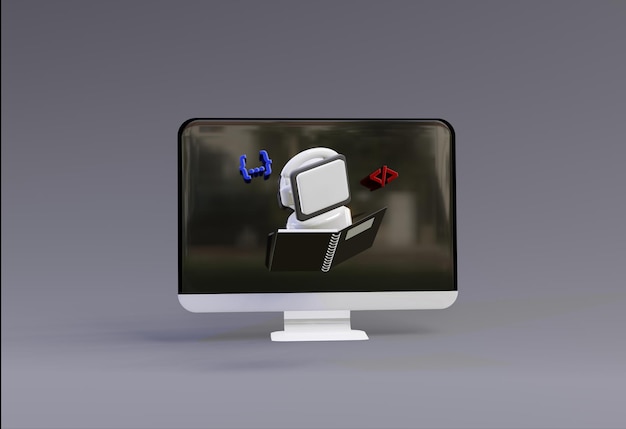 3D computer AI Robot Chatbot Web UIUX SOFTWARE programming algorithms 3D rendering illustration