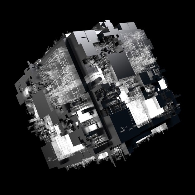 3d gengivelse kompleks abstrakt baggrund. Teknologikoncept. Detaljeret terning til teknologi, kunstig intelligens eller blockchain-tema.