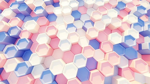 3D-gengivelse Pink og blå geometrisk sekskantet baggrund tapet