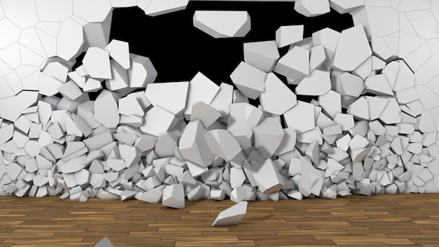 3d gengivelse Væg og brudt væg med sort baggrund