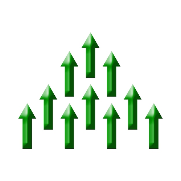 3D going up green arrows Low to high growing arrows sign isolated
