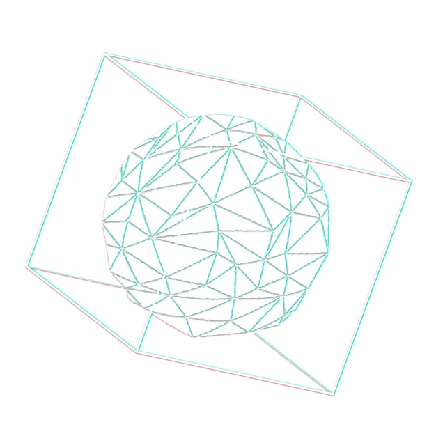 3D icosahedron in a cube with glitch effect design element