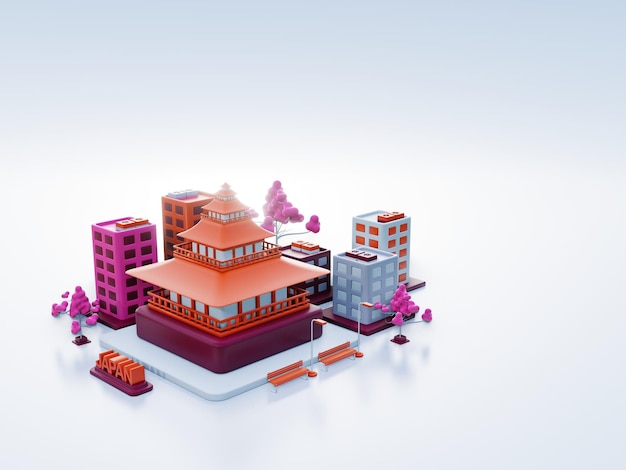 3d illustration Japan and Aichi Prefecture as landmark green space area
