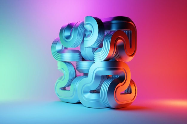 3D illustration neon illusion isometric abstract shapes colorful shapes intertwined
