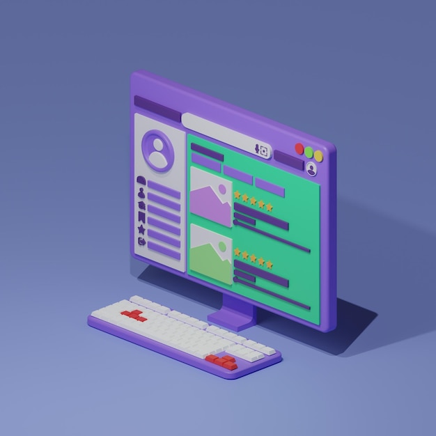 3d illustration of a computer screen display with a minimalist design with a right side view