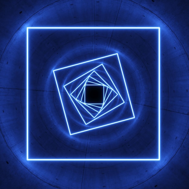 3d illustration of a tunnel and luminous geometric shapes abstraction