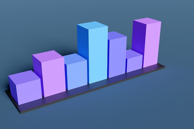 3d illustration of blue and purple bar graph for infographic for work graph, presentation