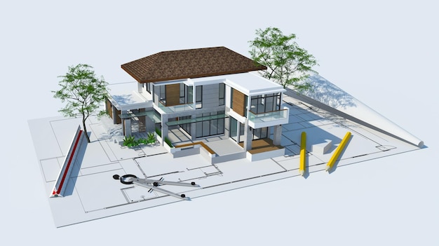 3d illustration of building design concept architects computer generated visualization in drawing s