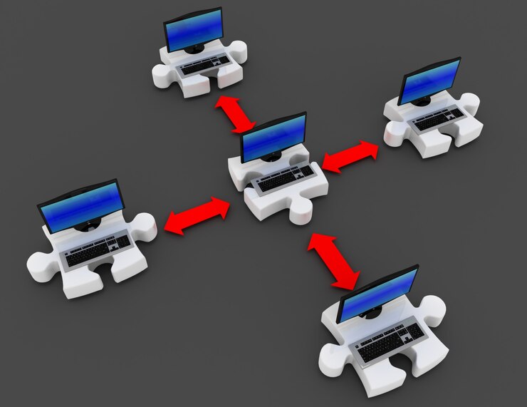 Bild 3d illustration of laptop in puzzles